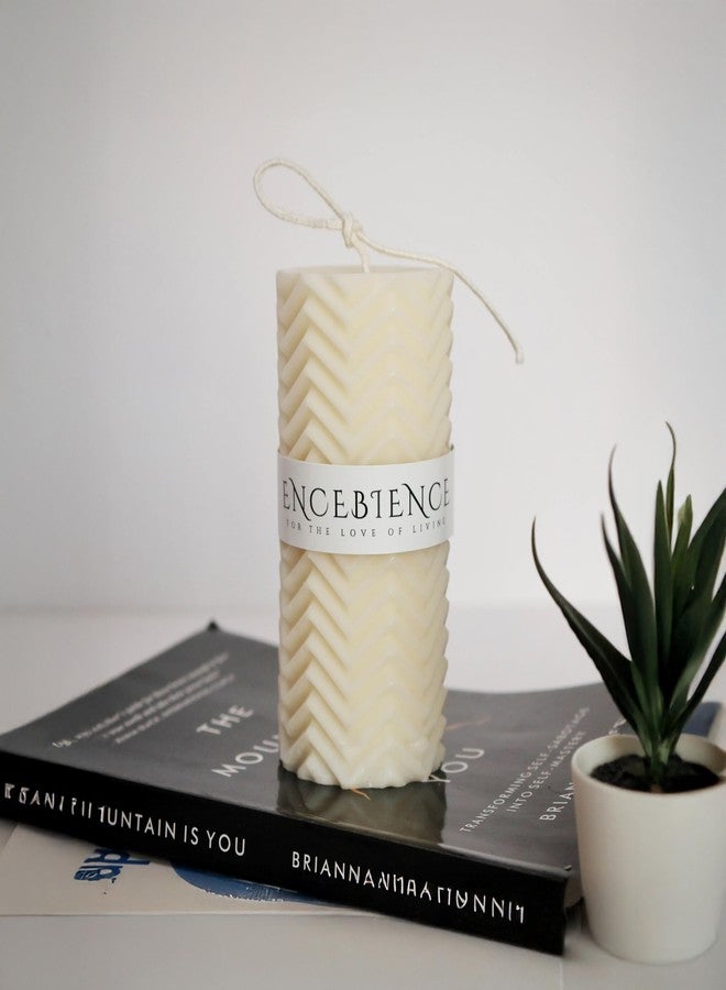 Encebience Scented Zigzag Pillar Candle | 100% Pure Soy & Bees Wax | Premium French Lavender Aroma | Artistic Zigzag Design Home Décor Candle - 250 gm | Medium - Image 2